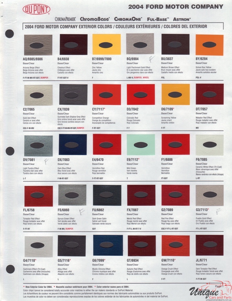 2004 Ford Paint Charts DuPont